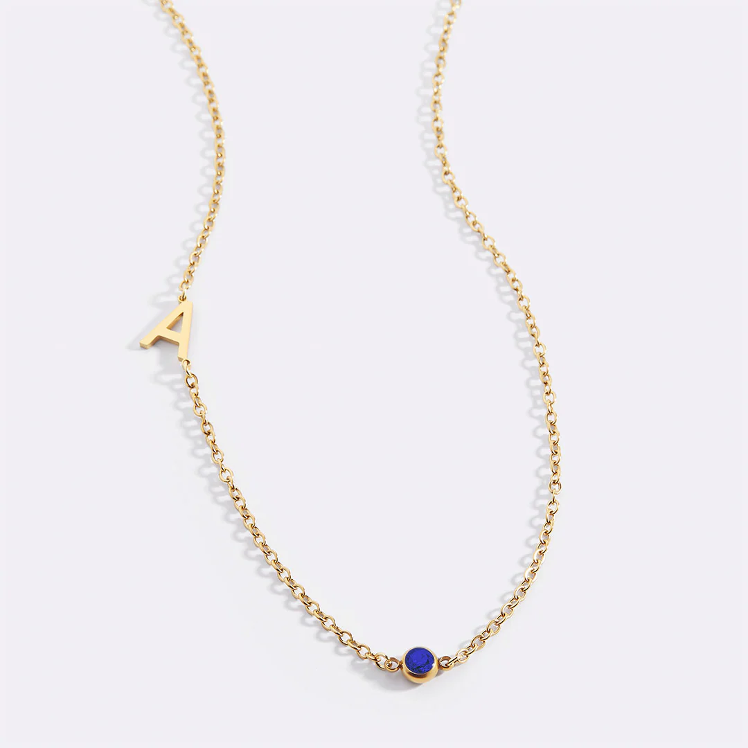 Initial Necklace with Birthstone Accent