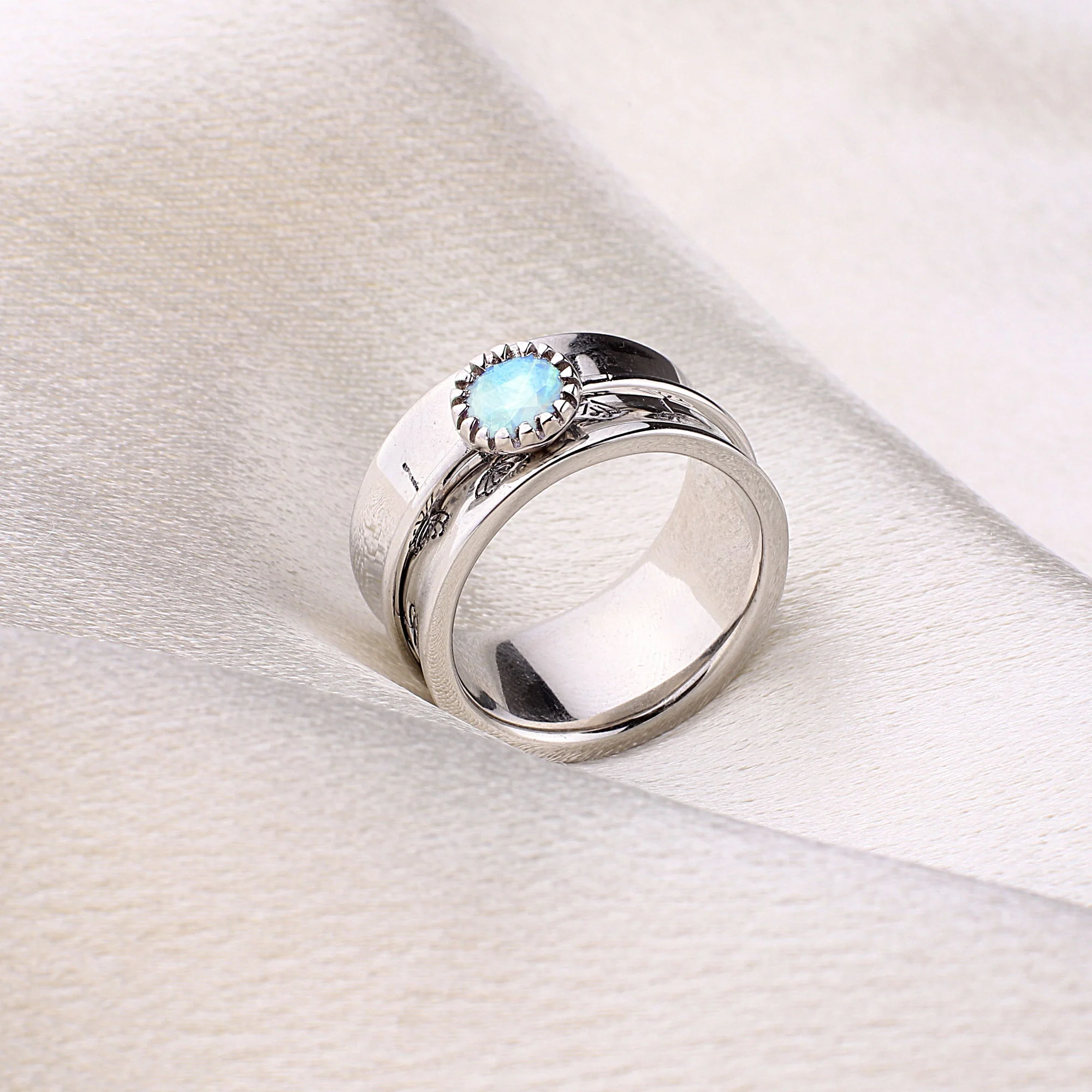 Silver Dandelion Birthstone Spinning Fidget Ring