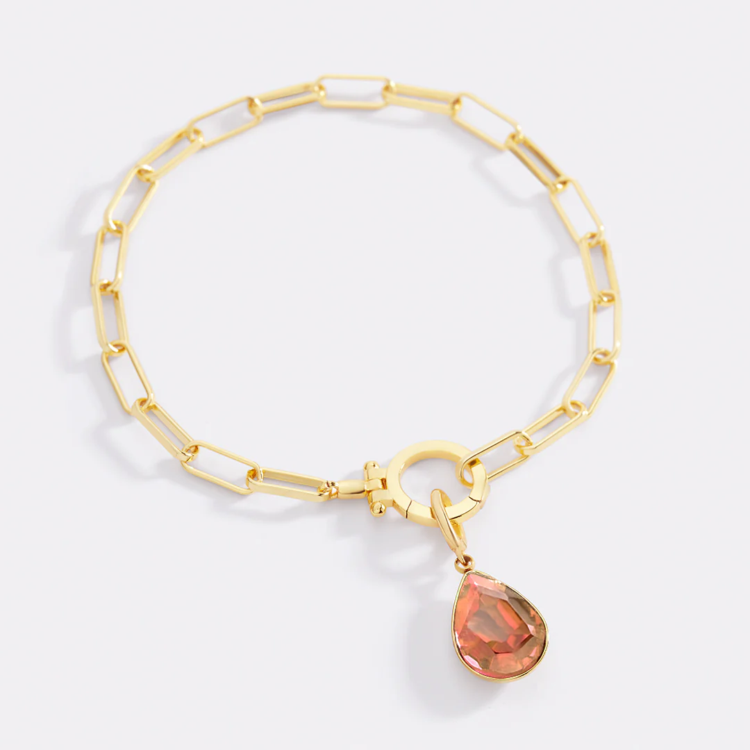 Mint Paperclip Bracelet & Teardrop Birthstone Charm