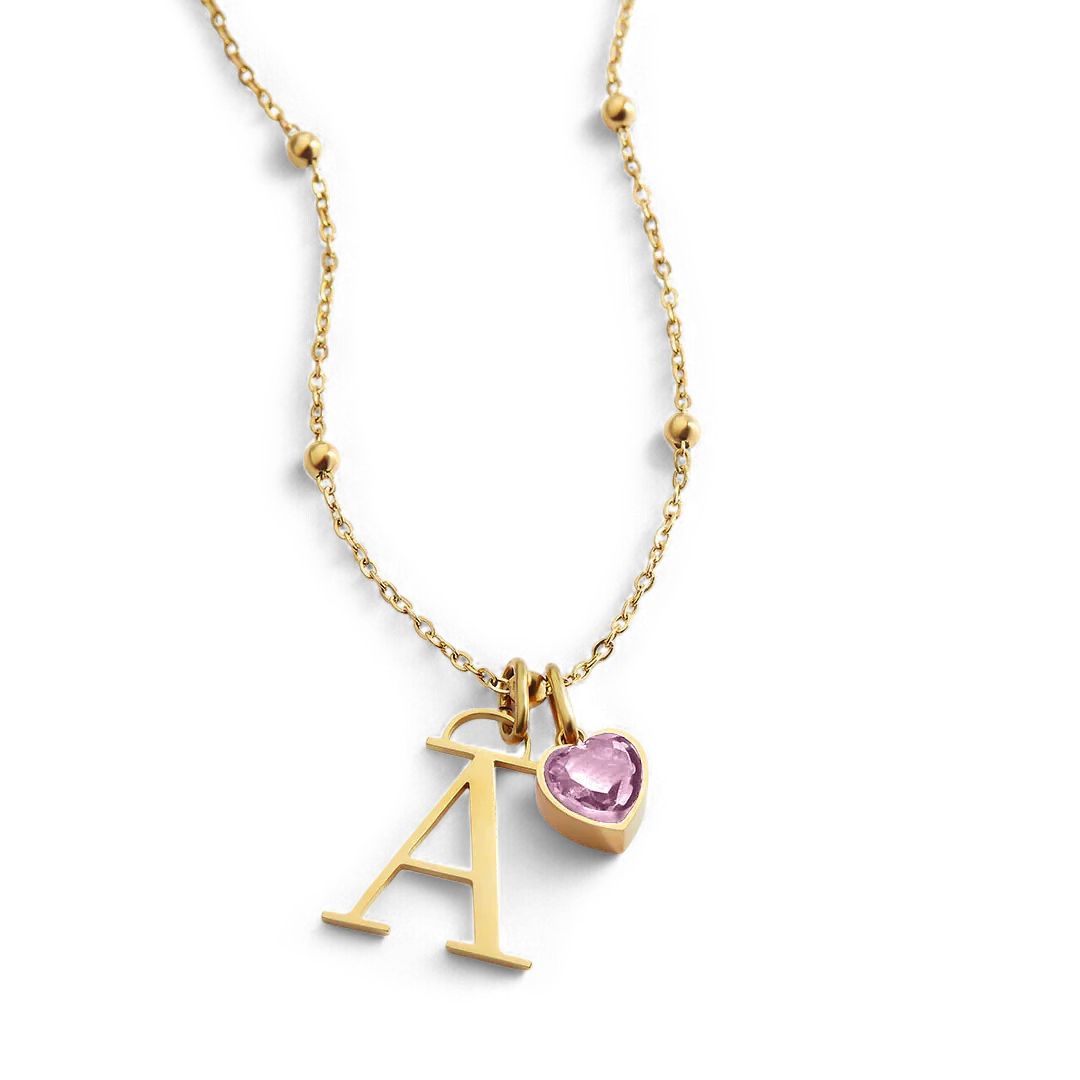 Droplet Birthstone & Initial Necklace