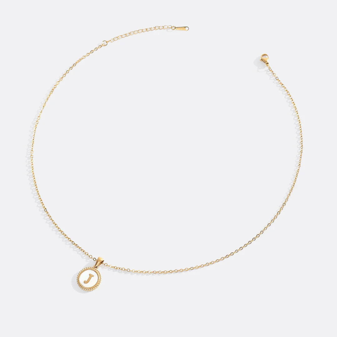 Mother of Pearl Disc Letter Necklace with Cable Chain
