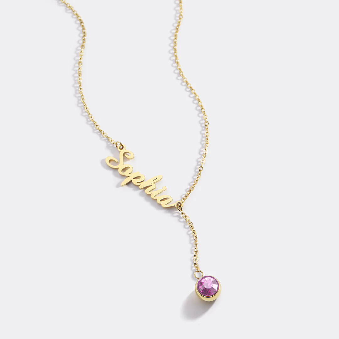 Birthstone Lariat Name Necklace