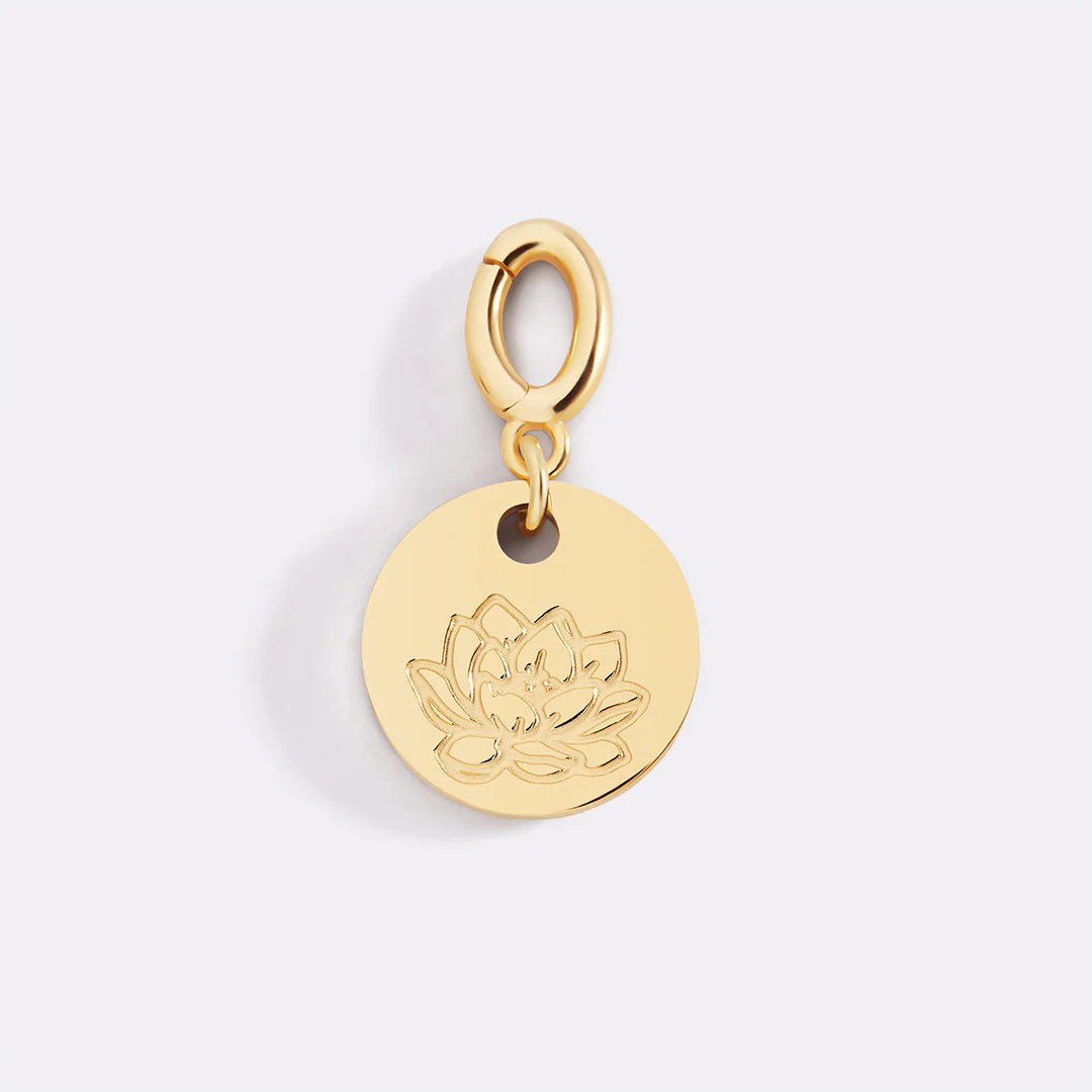 Engraved Birth Flower Disc Charm