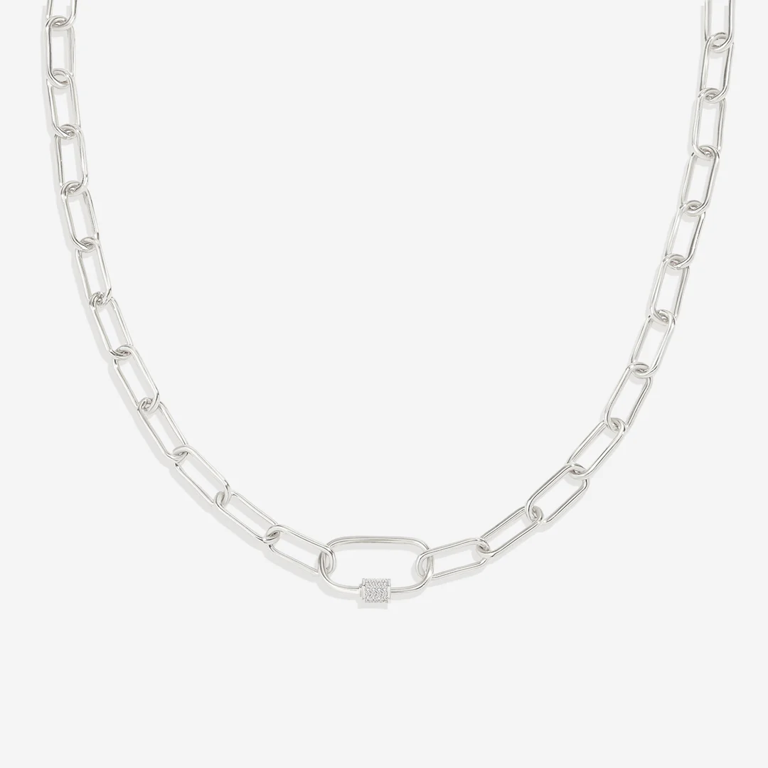 Link Chain Necklace with Pave Carabiner Clasp