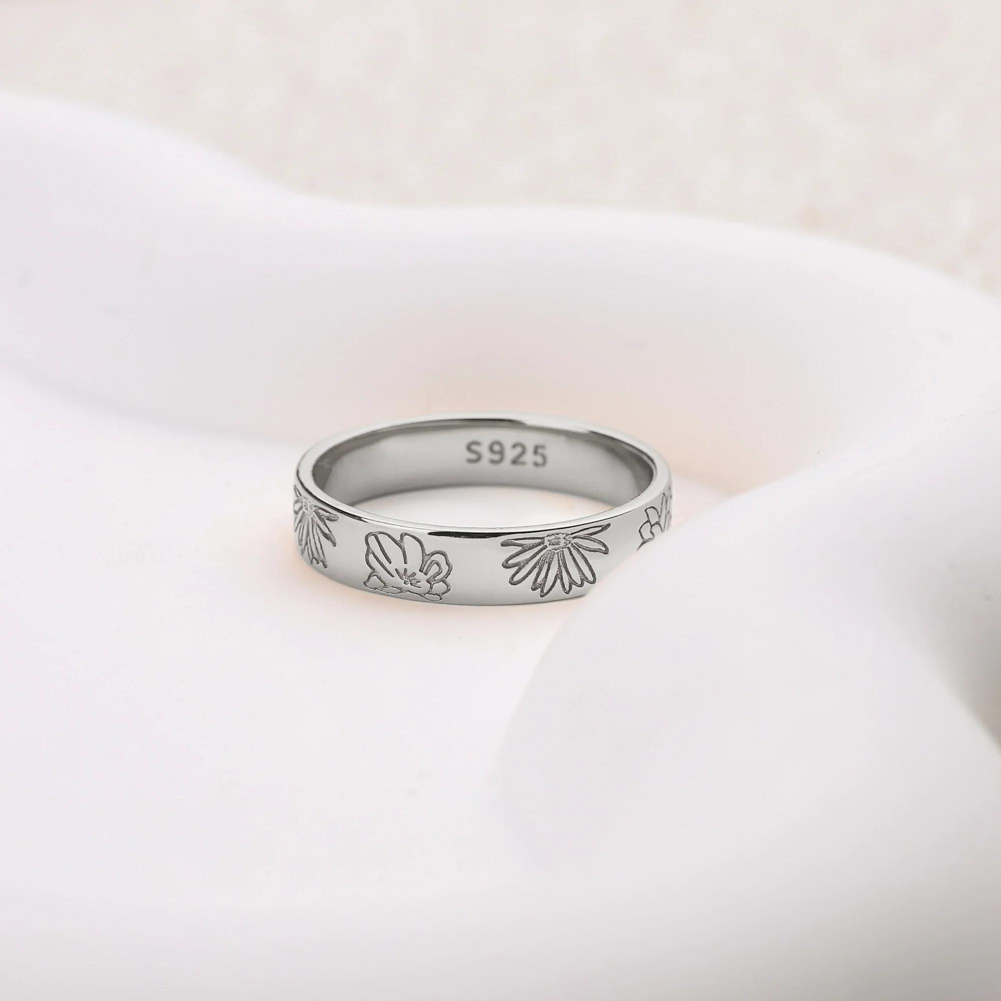 Personalized Stamped Flower Ring