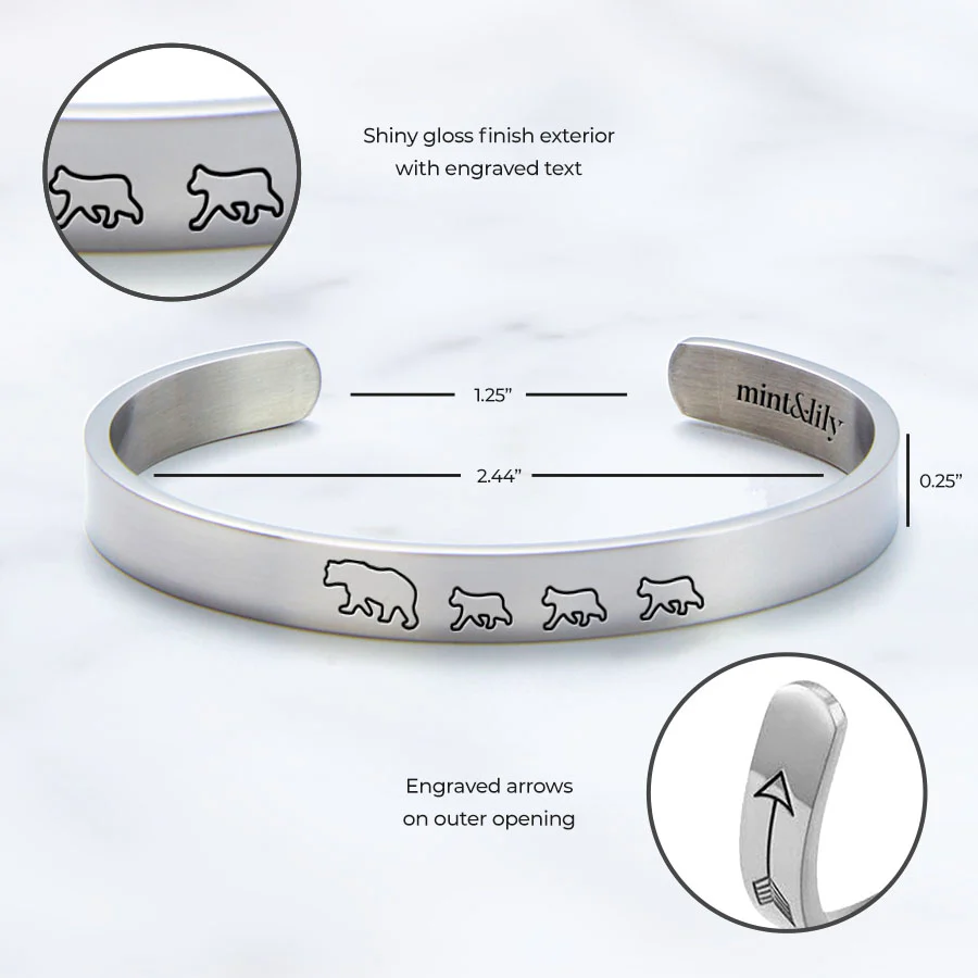 Mama Bear & Her Baby Bears Engraved Cuff Bracelet