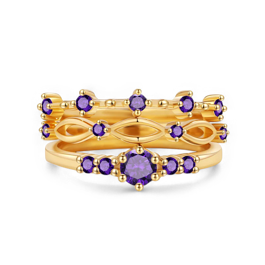 Braided Birthstone Stacking Ring Set