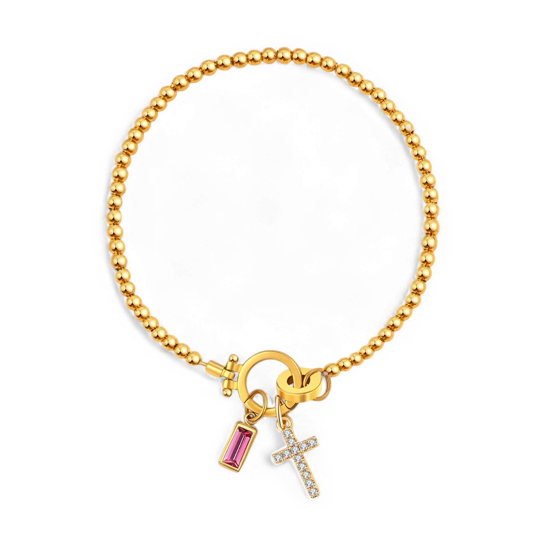 Cross Charm Birthstone Bracelet