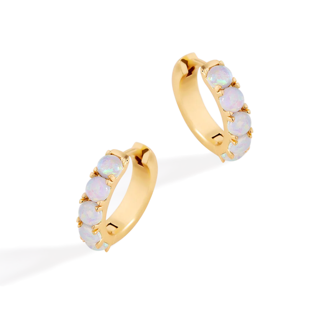 Blue Opal Huggie Earrings
