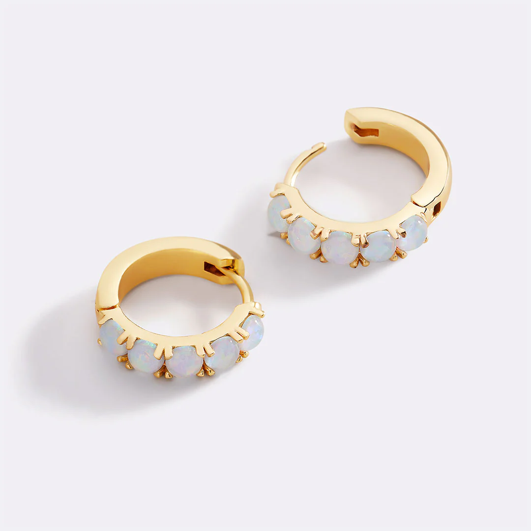 Blue Opal Huggie Earrings