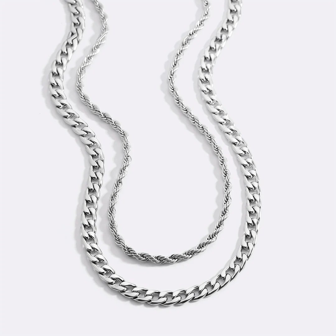 Rope & Cuban Layered Necklace Duo