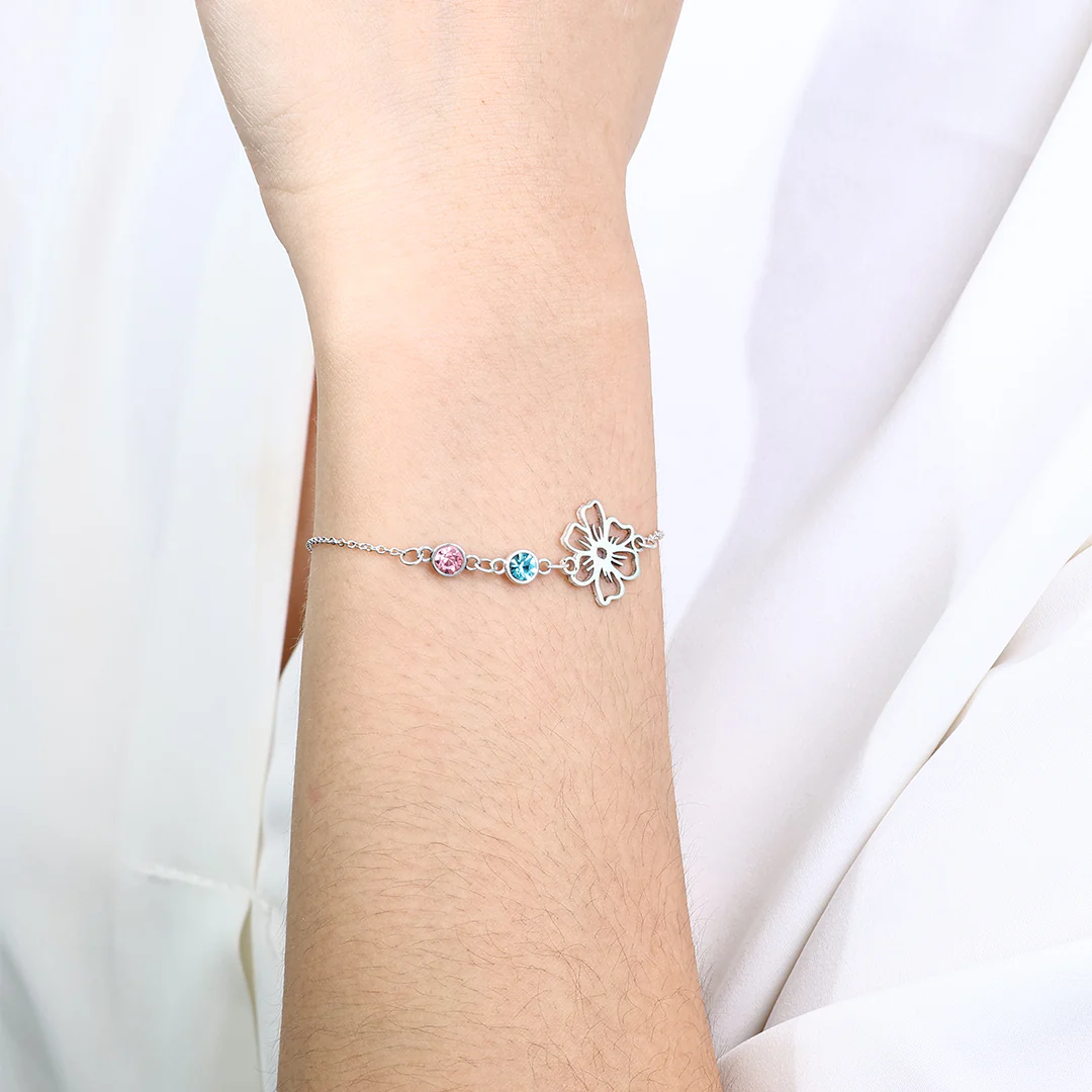 Personalized Birth Flower & Birthstones Bracelet April Daisy