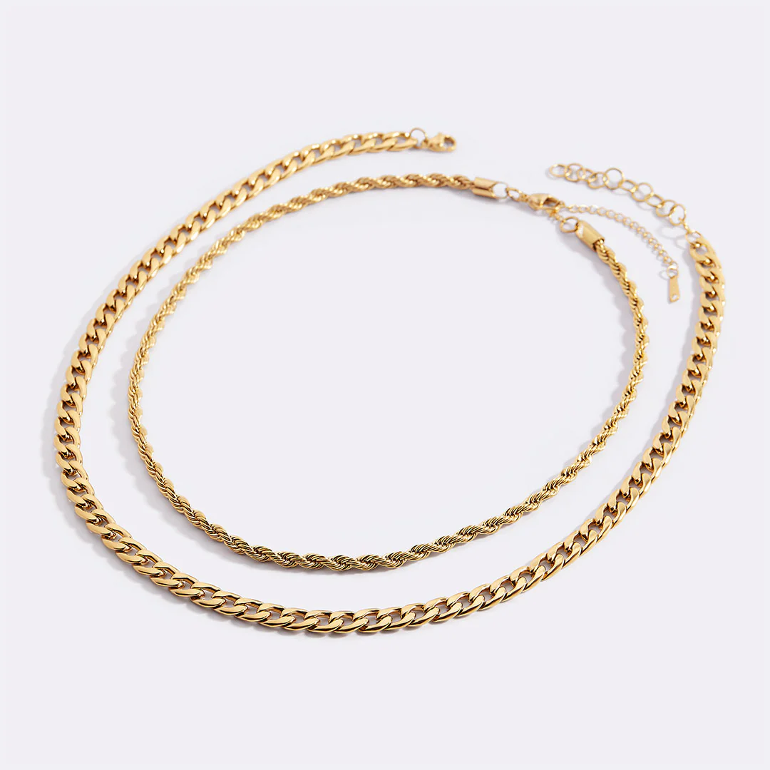 Rope & Cuban Layered Necklace Duo
