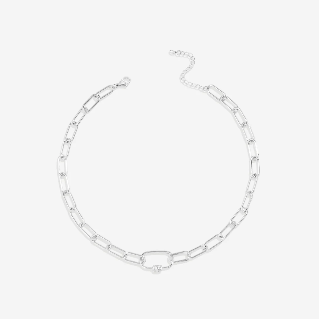 Link Chain Necklace with Pave Carabiner Clasp