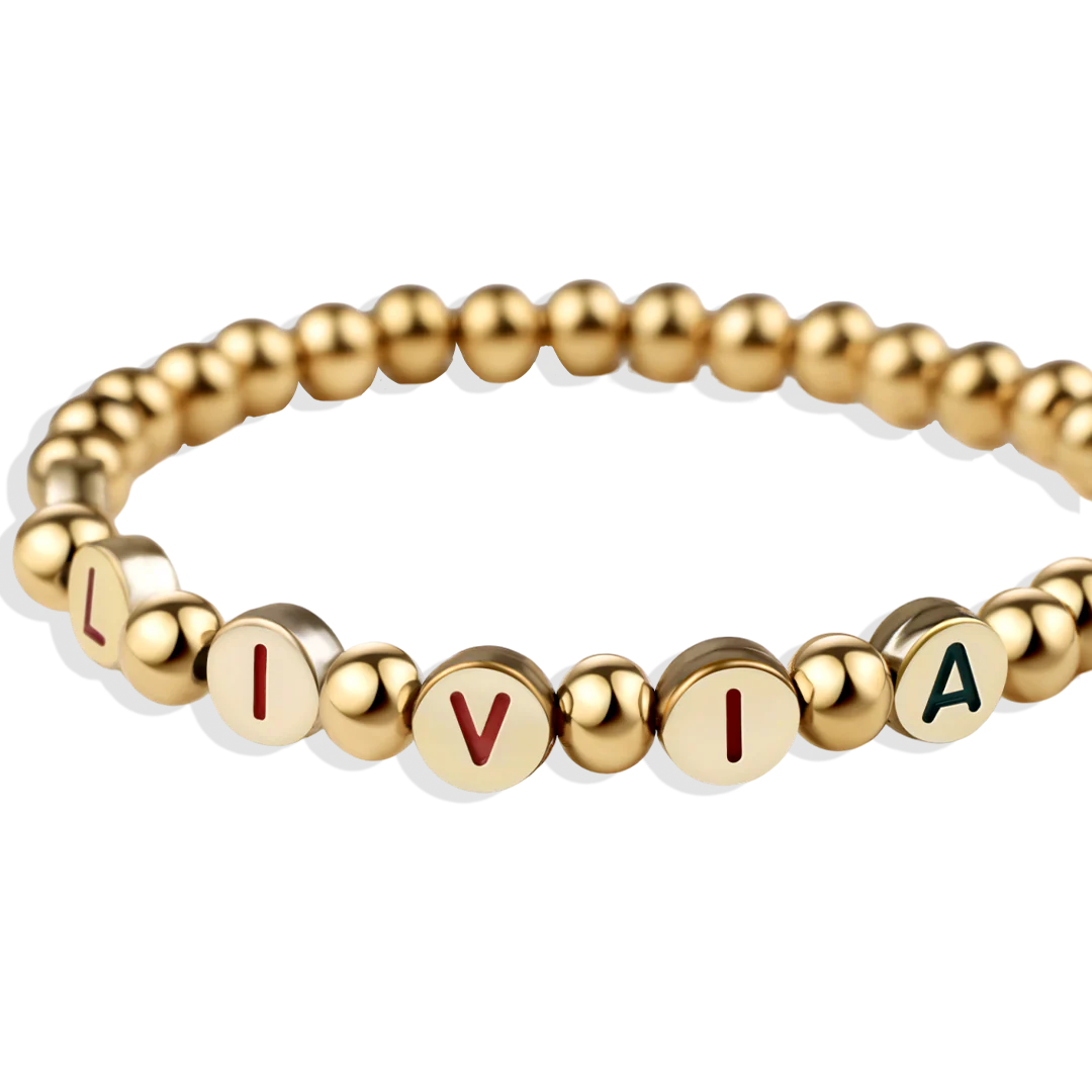 Custom Rainbow Letter Gold Disc Beaded Bracelet