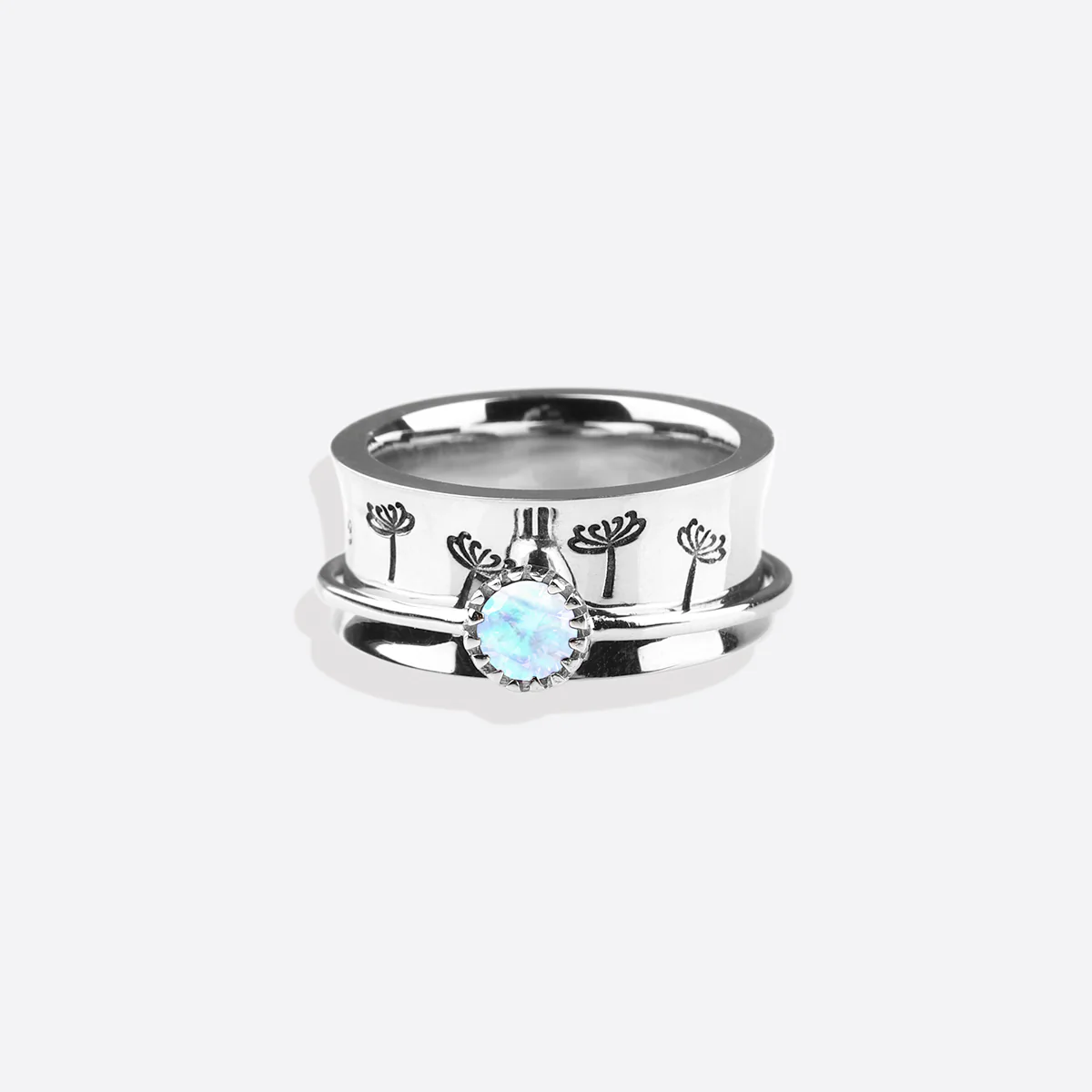 Silver Dandelion Birthstone Spinning Fidget Ring