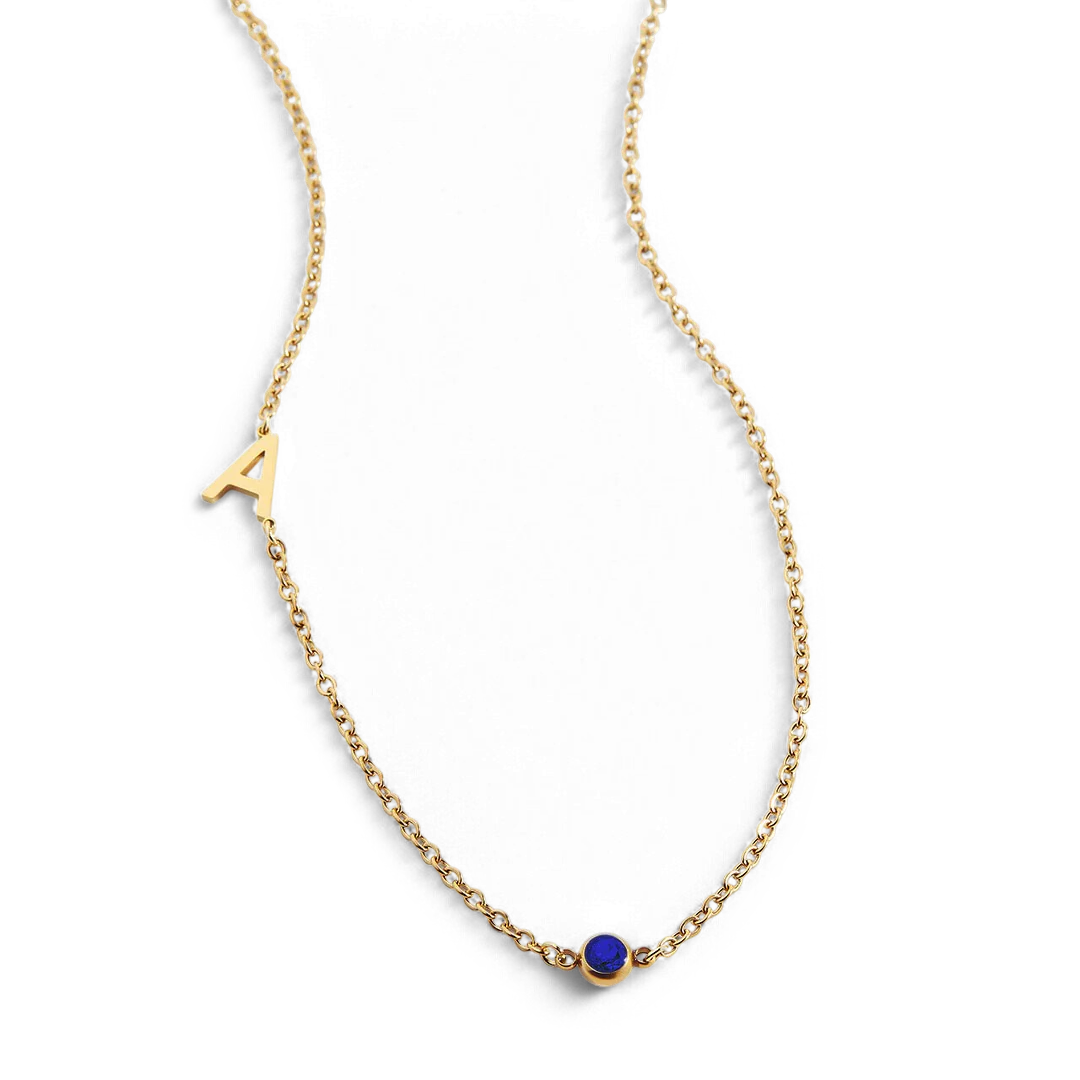 Initial Necklace with Birthstone Accent
