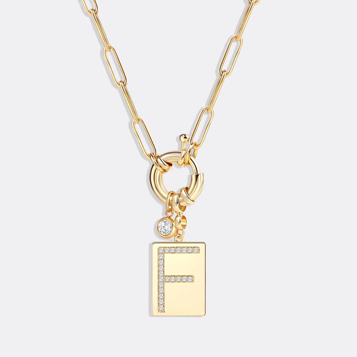 Pave Initial Pendant Necklace with Paperclip Chain