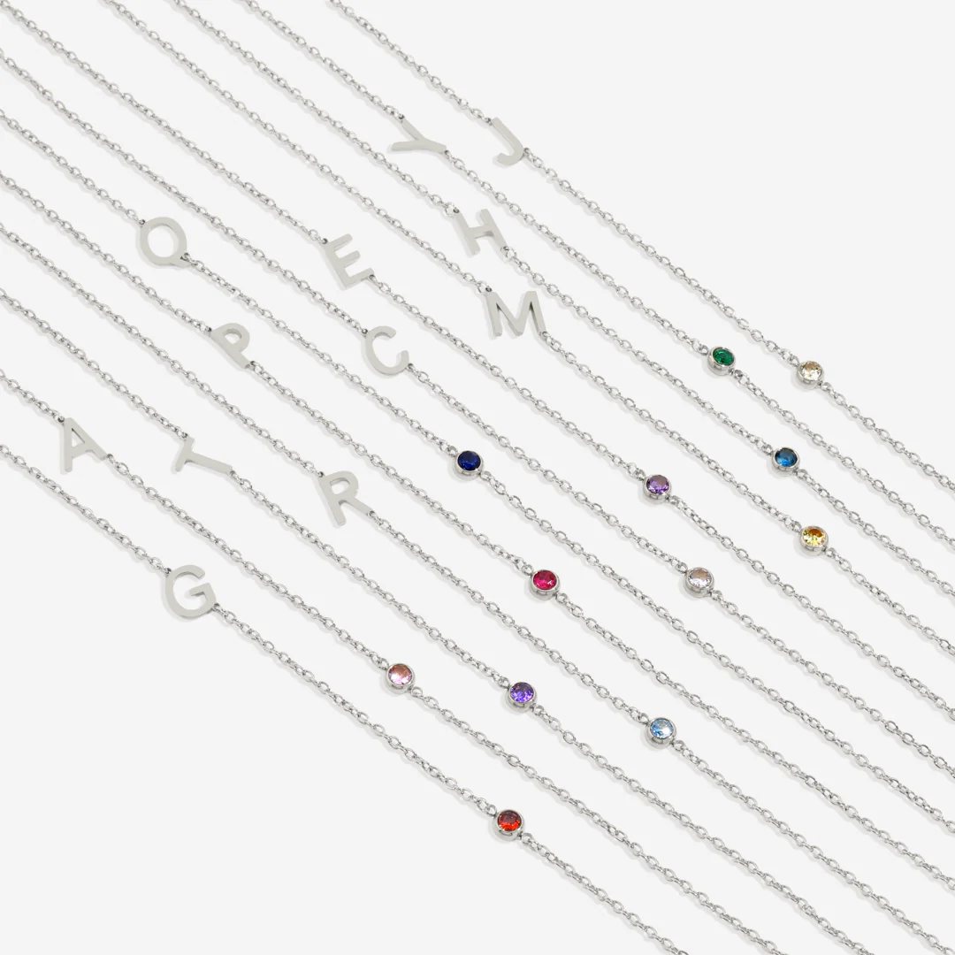 Initial Necklace with Birthstone Accent
