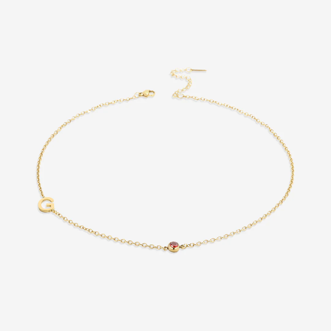 Initial Necklace with Birthstone Accent