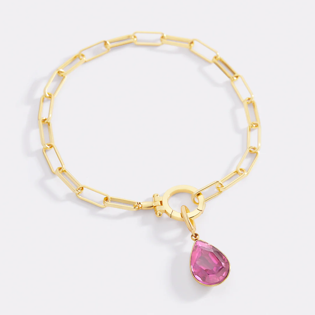 Mint Paperclip Bracelet & Teardrop Birthstone Charm