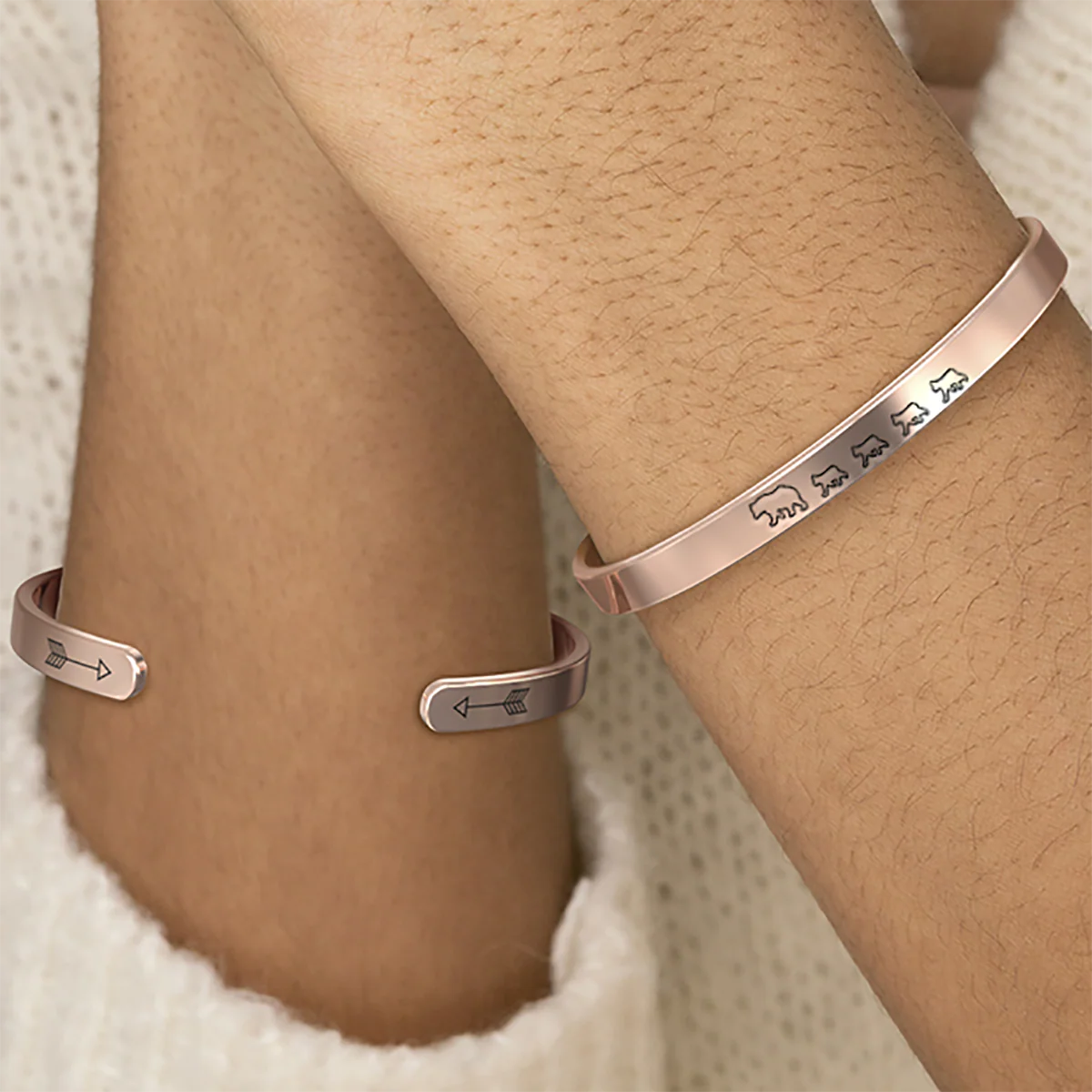 Mama Bear & Her Baby Bears Engraved Cuff Bracelet
