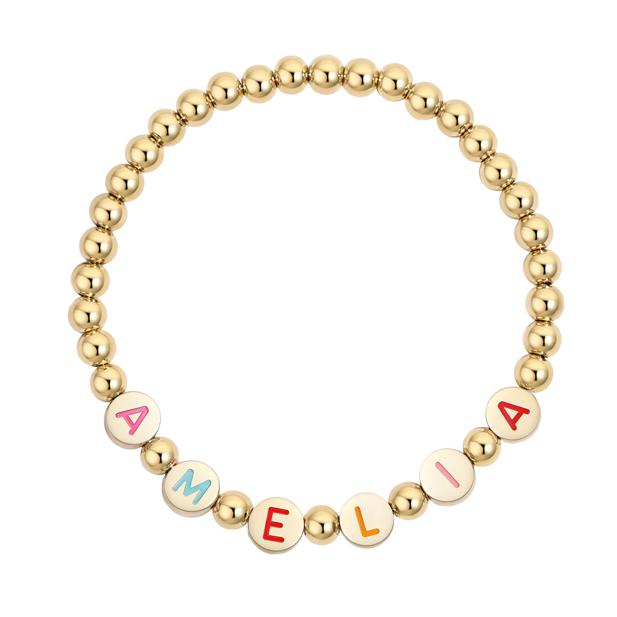 Custom Rainbow Letter Gold Disc Beaded Bracelet
