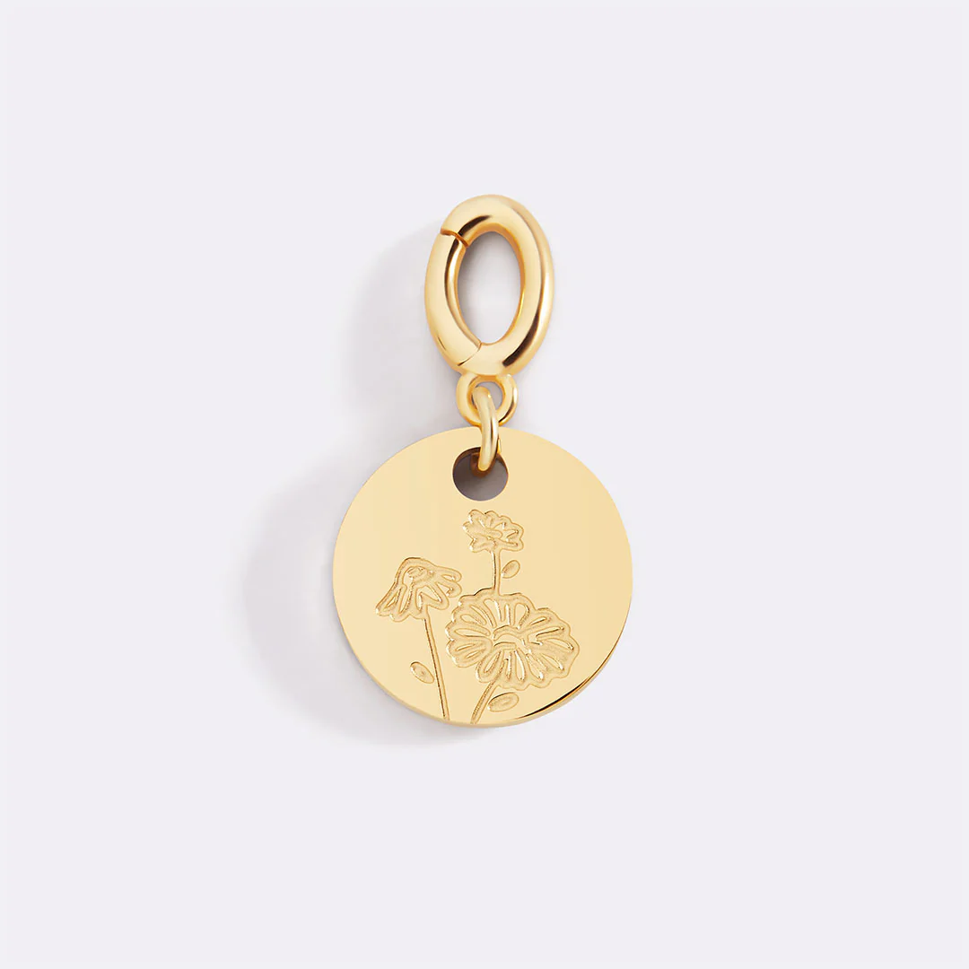 Engraved Birth Flower Disc Charm