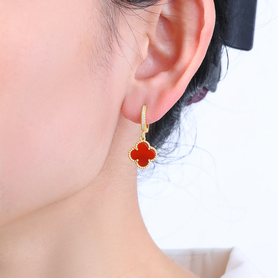 Pave Clover Drop Earrings