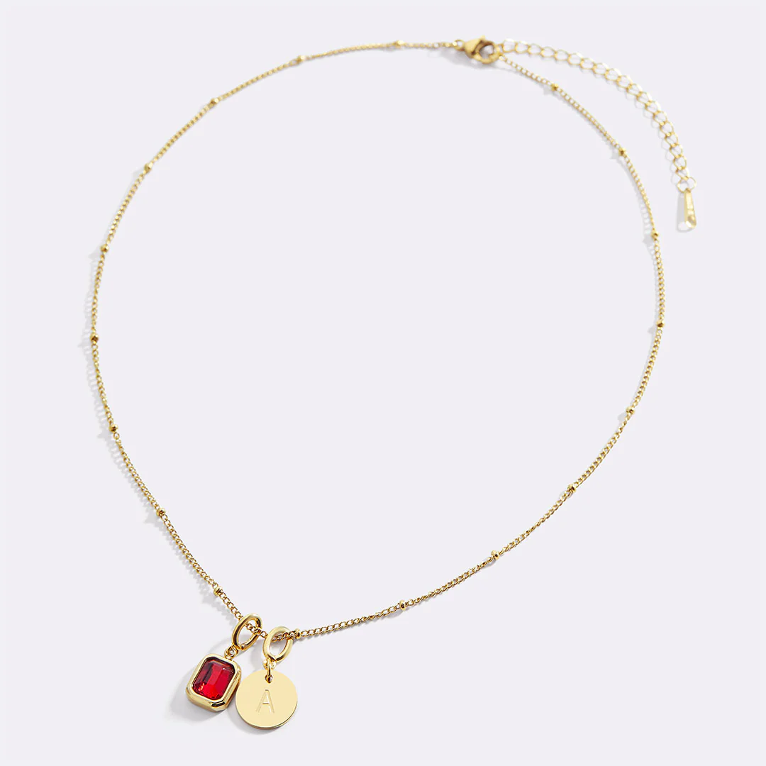 Baguette Birthstone & Initial Necklace