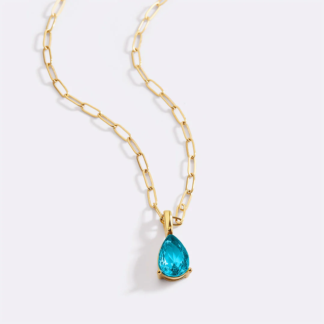 Birthstone Pendant Necklace with Dainty Paperclip Chain