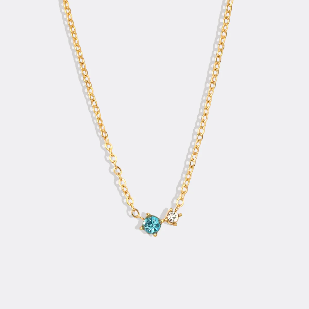 Dainty Birthstone Solitaire Necklace with Diamond Accent