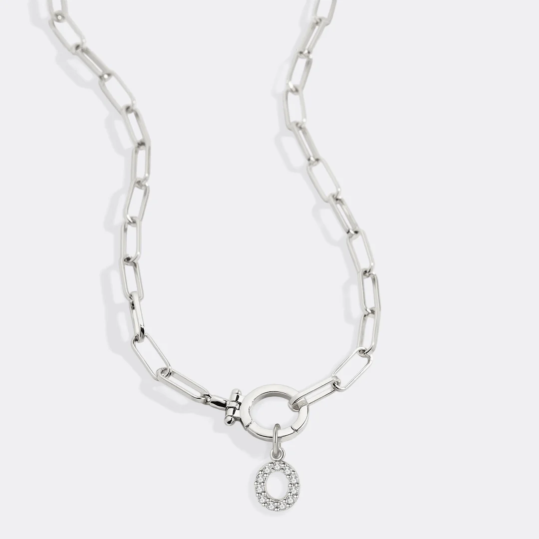 Mint Paperclip Necklace with Pave Initial Charm