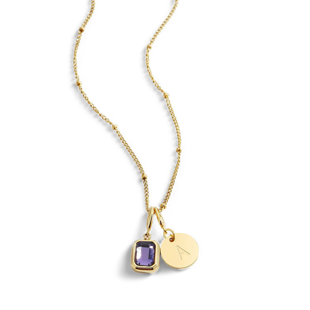 Baguette Birthstone & Initial Necklace