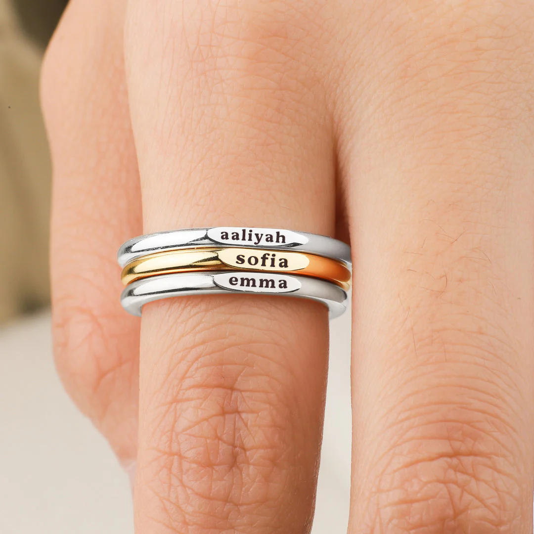 Sterling Silver Flat Top Super Tiny Stackable Name Ring