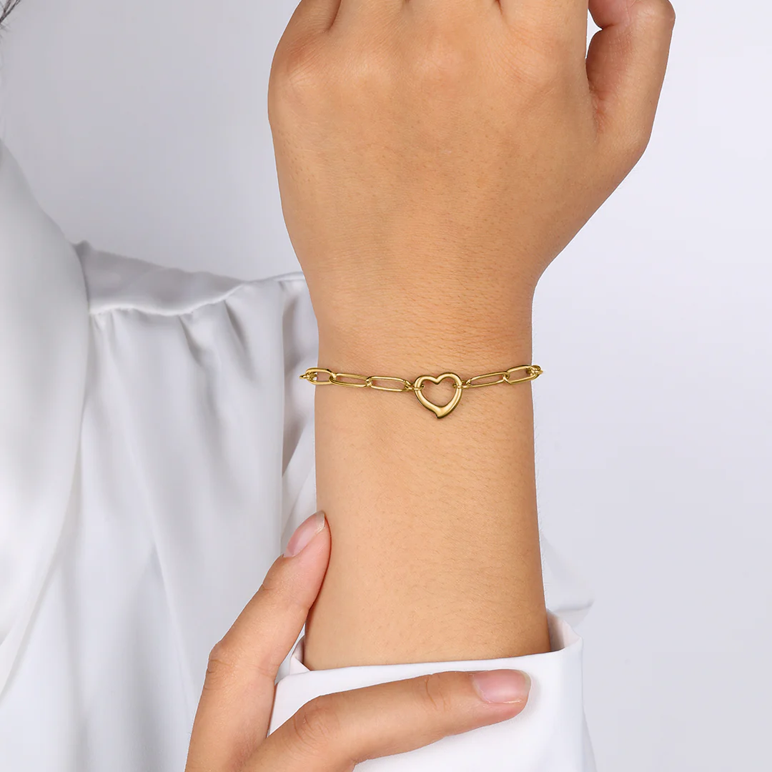 Open Heart Paperclip Chain Bracelet