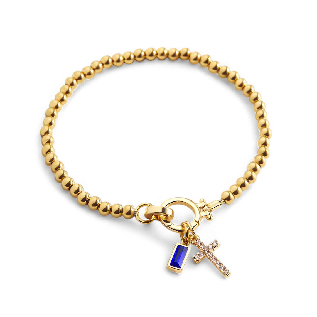 Cross Charm Birthstone Bracelet