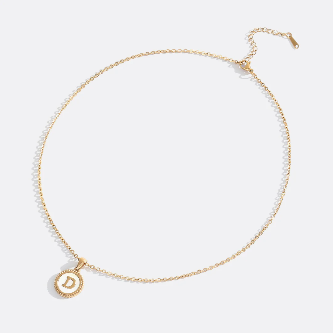 Mother of Pearl Disc Letter Necklace with Cable Chain