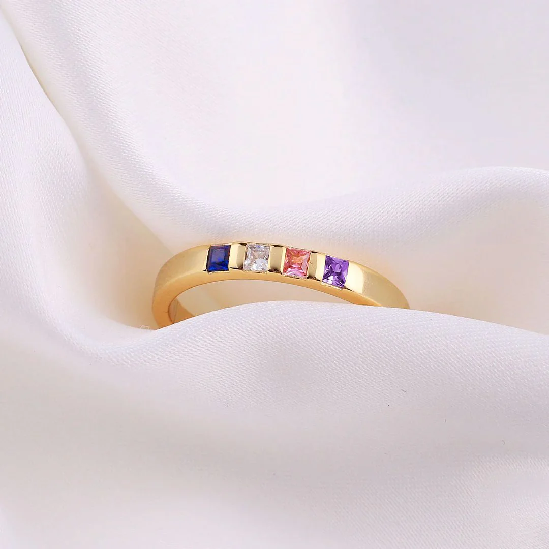 Princess-Cut Birthstone Band Ring