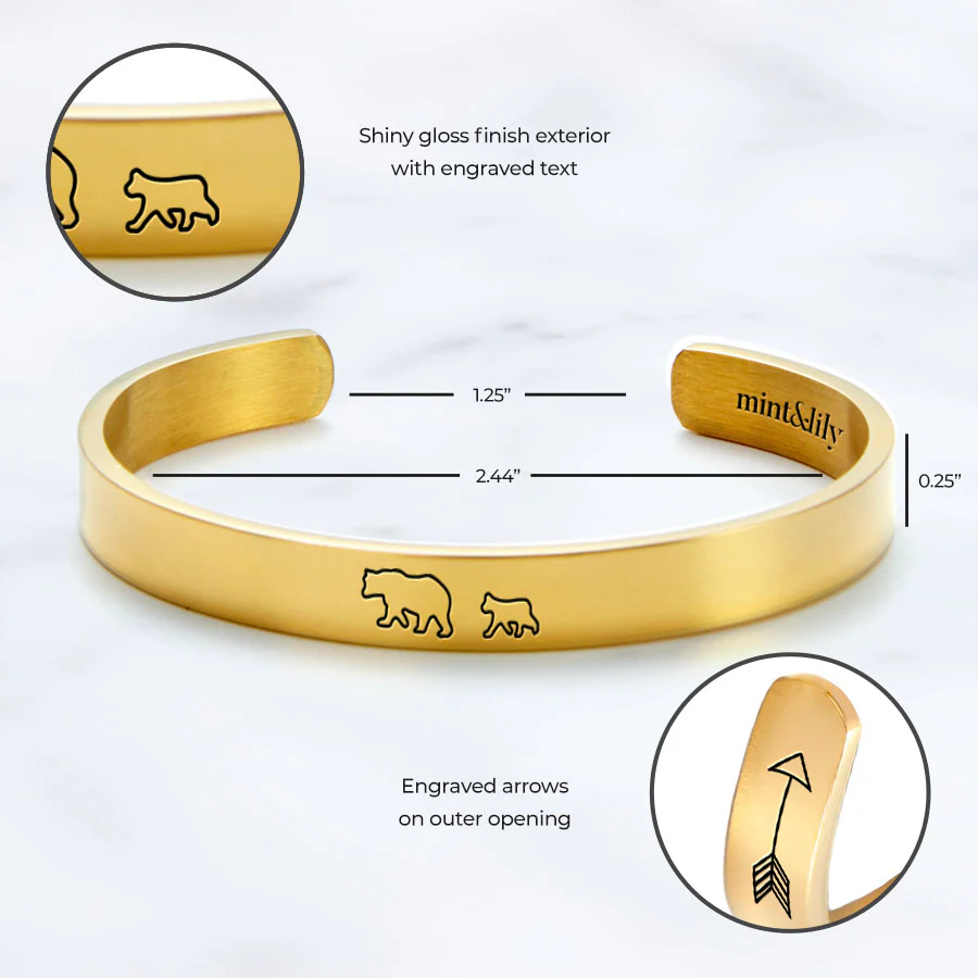 Mama Bear & Her Baby Bears Engraved Cuff Bracelet