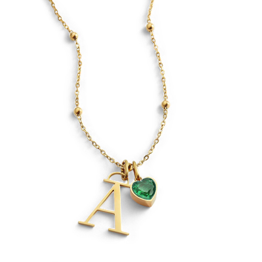 Droplet Birthstone & Initial Necklace