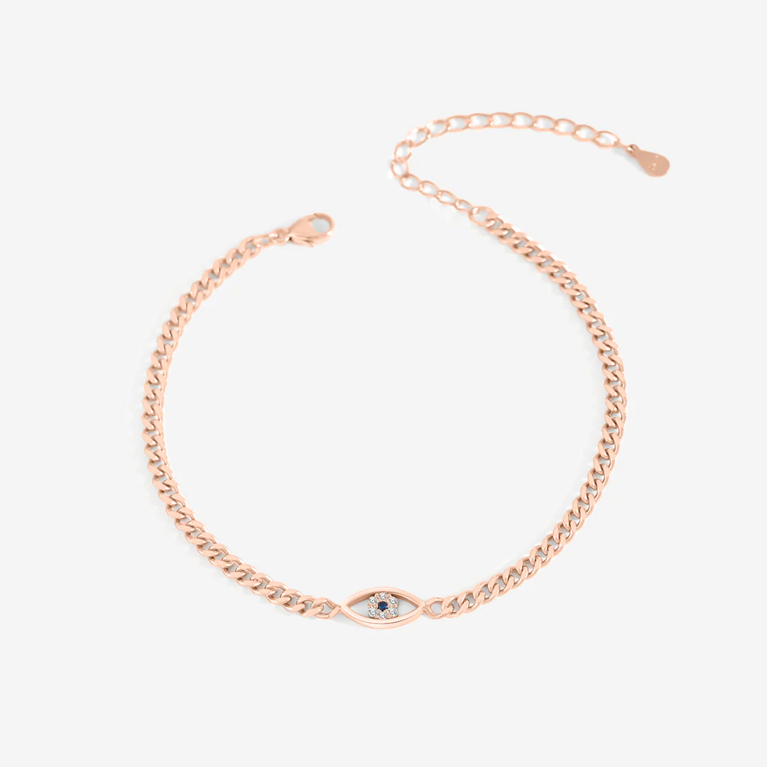 Dainty Cuban Link Chain Evil Eye Bracelet