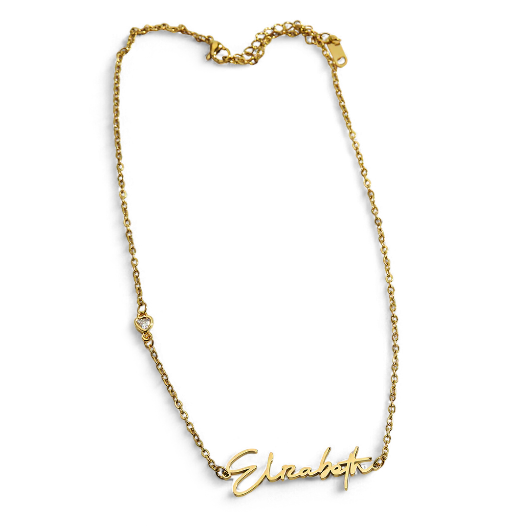 Modern Name Necklace with Heart Diamond Accent