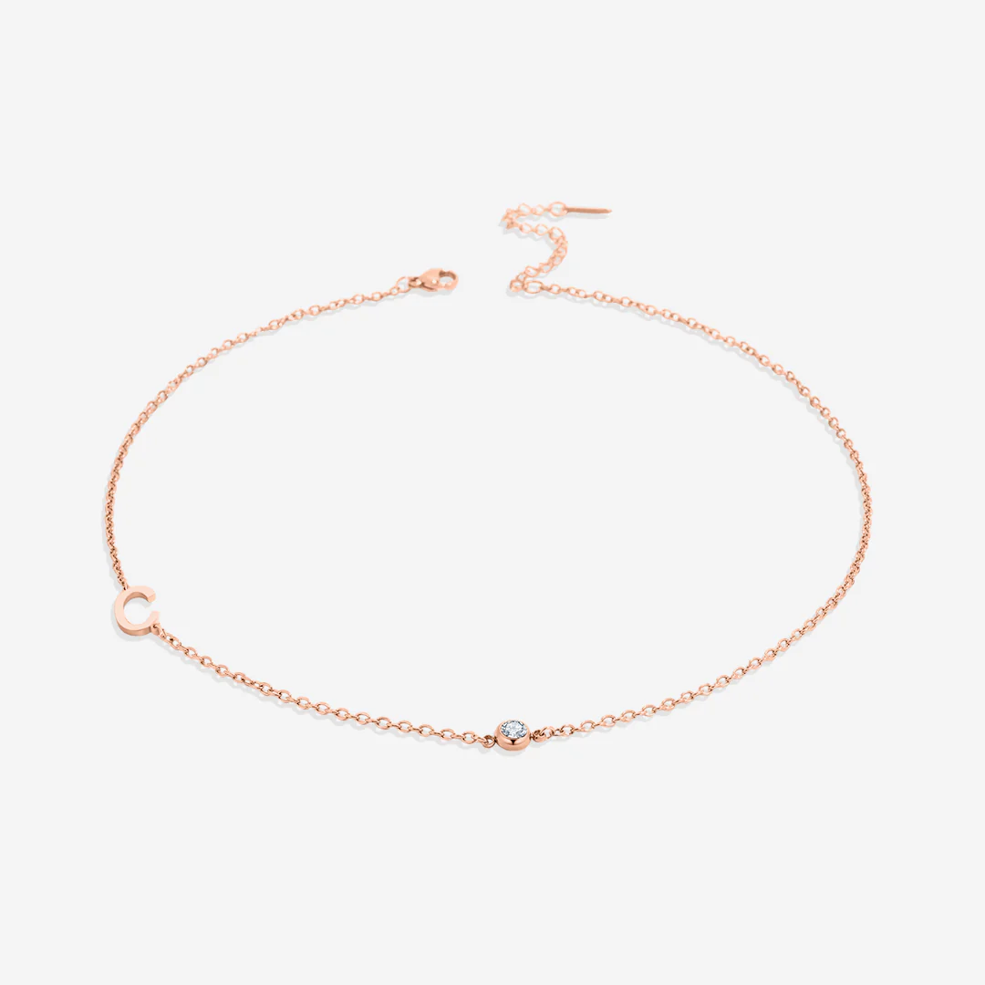 Initial Necklace with Birthstone Accent