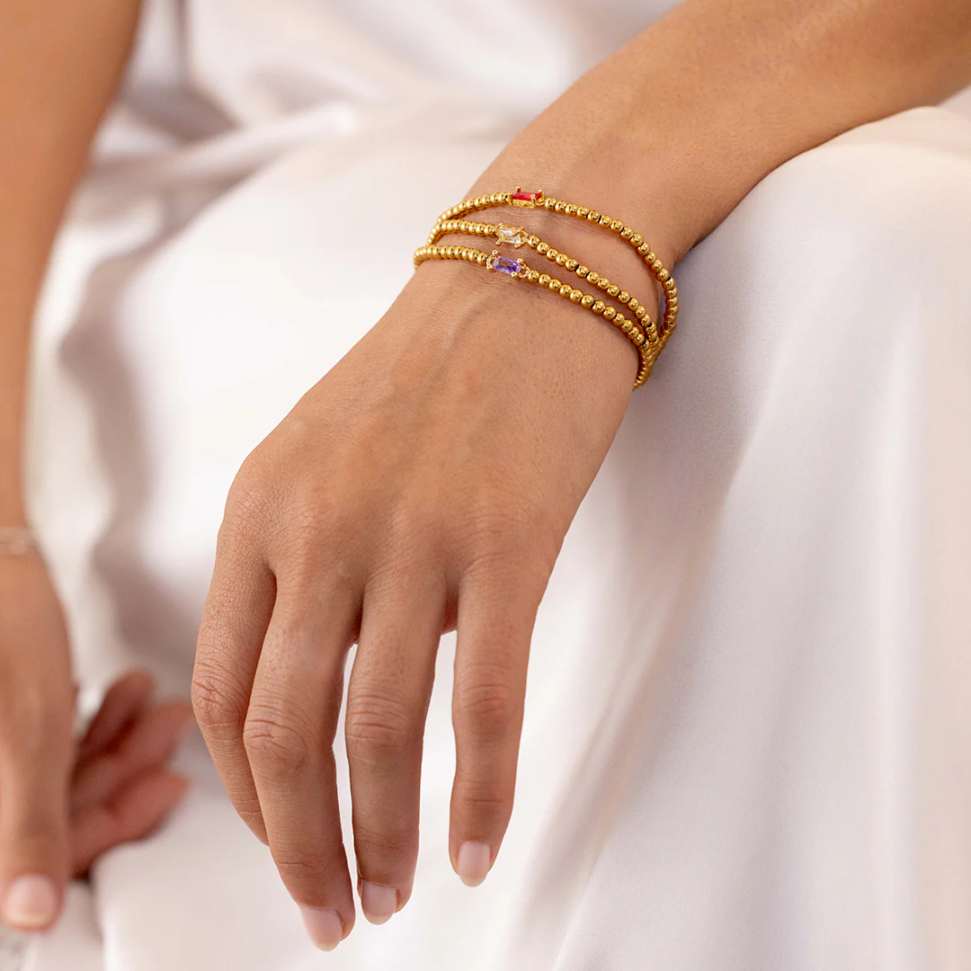 Sterling Silver Beaded Birthstone Bracelet