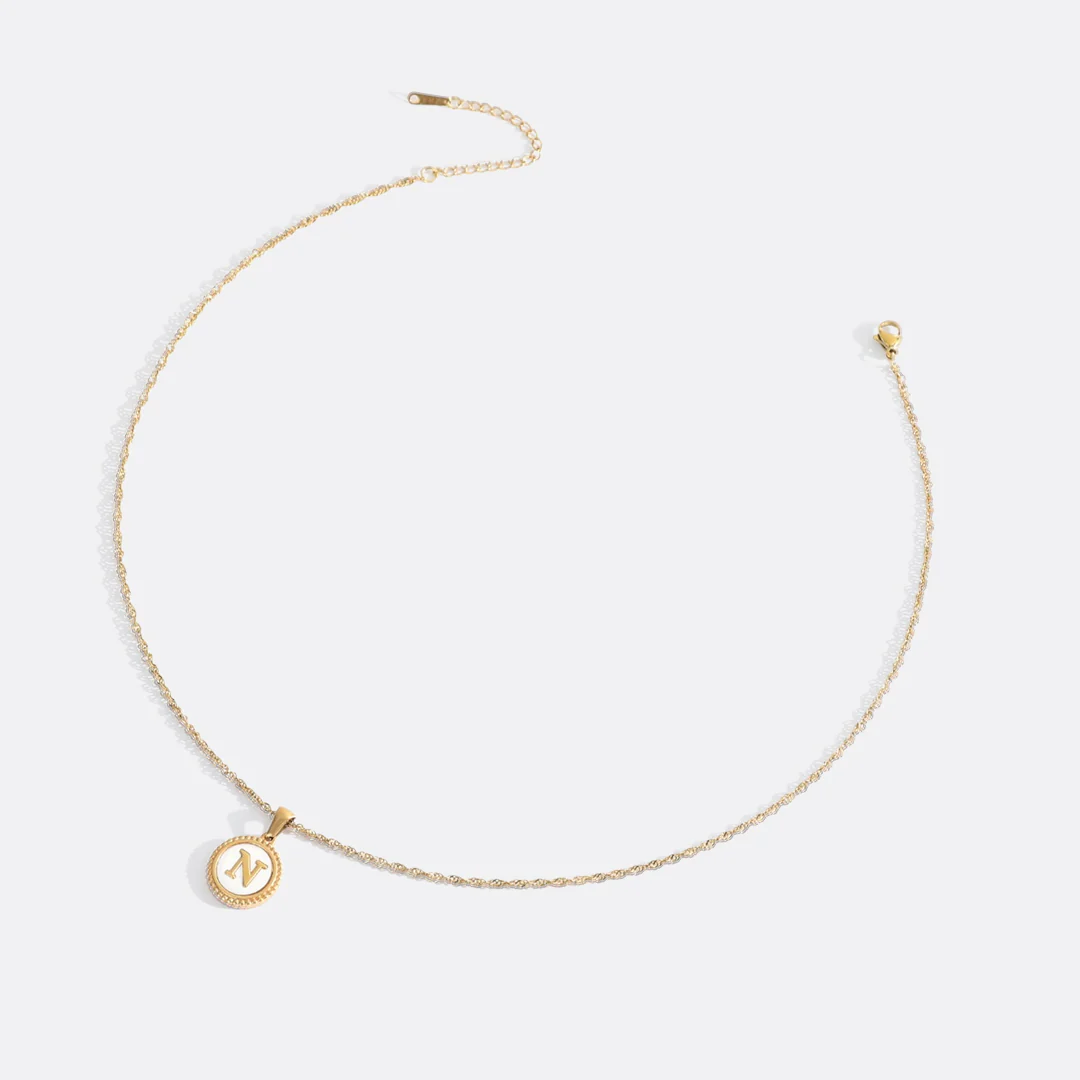 Mother of Pearl Disc Letter Necklace with Twist Chain