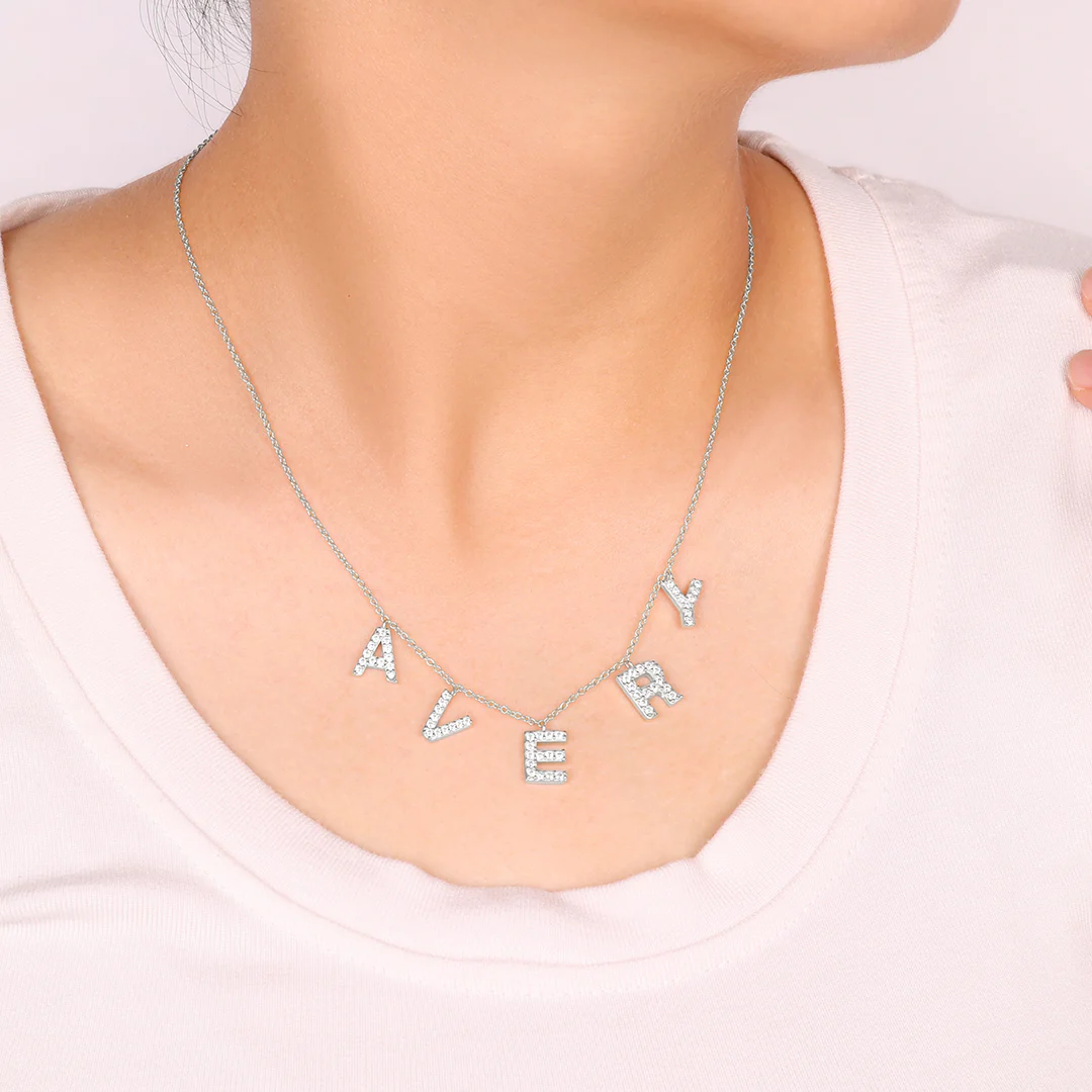 Pave Block Letter Name Necklace