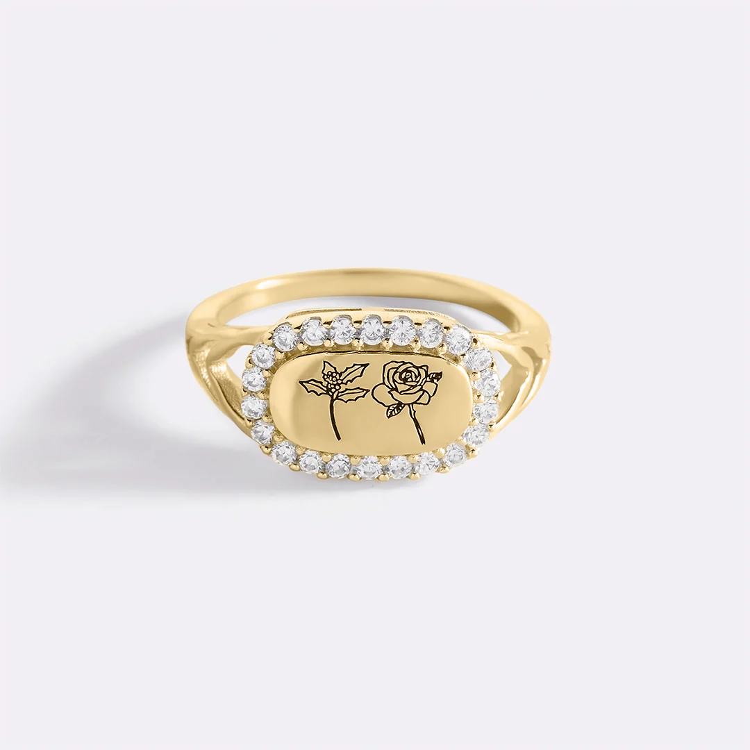Personalized Birth Flower Bejeweled Ring