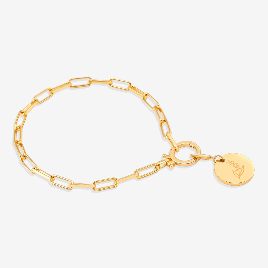 Engraved Birth Flower Disc Charm