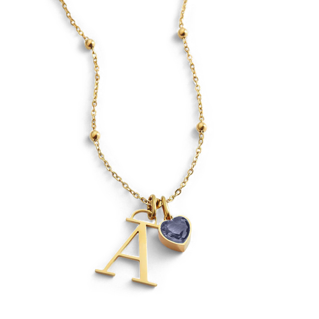 Droplet Birthstone & Initial Necklace